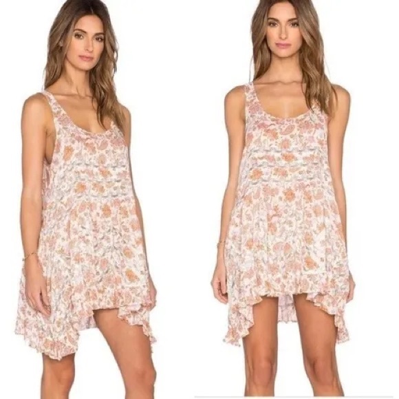 Free People Dresses & Skirts - Intimately Free People Trapeze Tunic Mini Slip Dress Ruffled Hem Pink Small